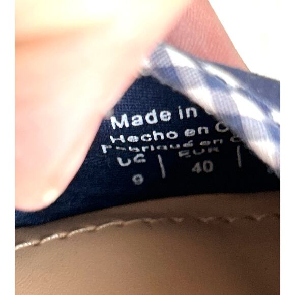 Draper James Womens 9 Navy Blue White Gingham Wedge Espadrille Sandals Shoe NEW - Picture 10 of 10